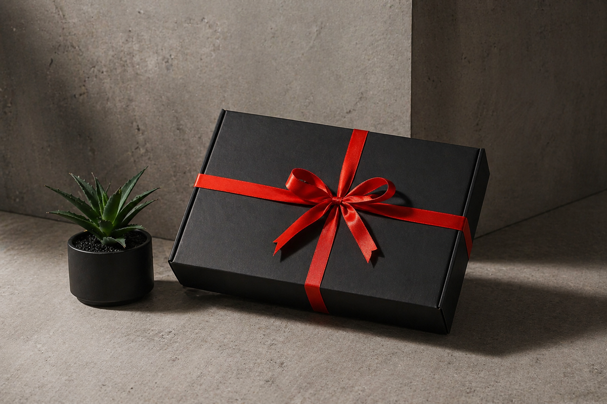 Era Hugs gift box on a concrete surface.